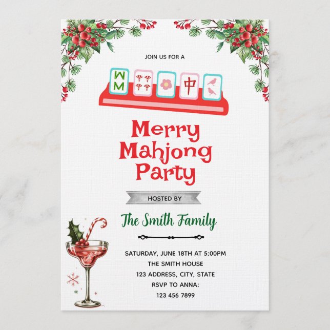 Convites Christmas Mahjong party Invitation (Frente)