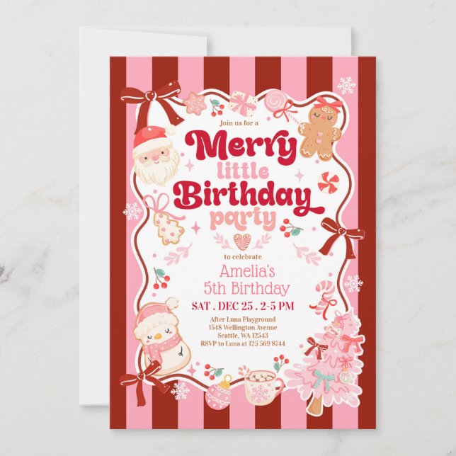Convites Christmas Merry Little Birthday Invitation (Frente)