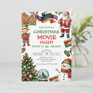 Convites Christmas Movie Night Holiday Party Invitation