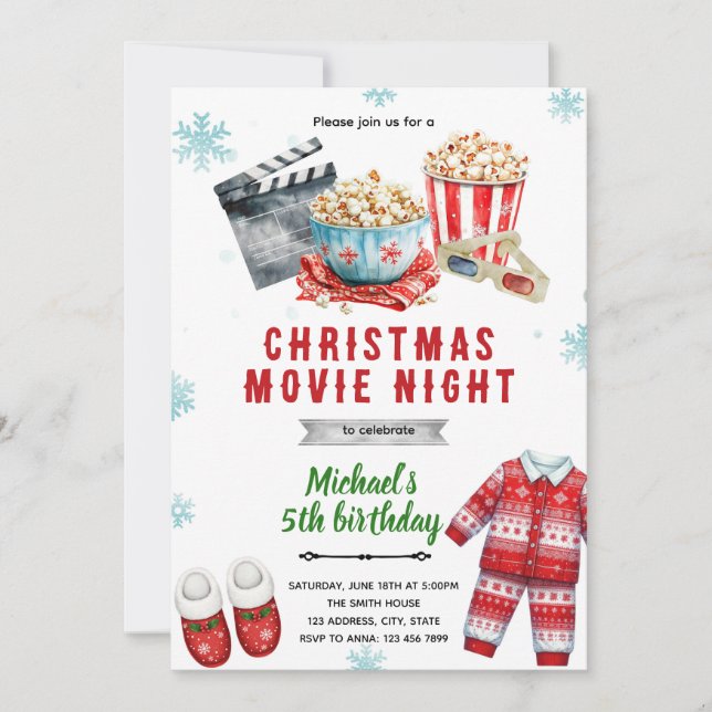 Convites Christmas movie popcorn Invitation (Frente)