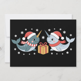 Convites Christmas Narwhal Santa Hat Scarf Snowflakes Xmas