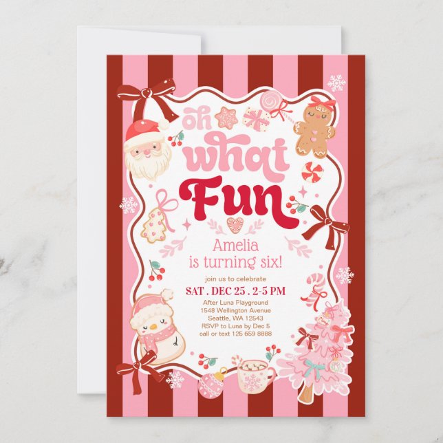 Convites Christmas Oh What Fun Birthday Invitation (Frente)