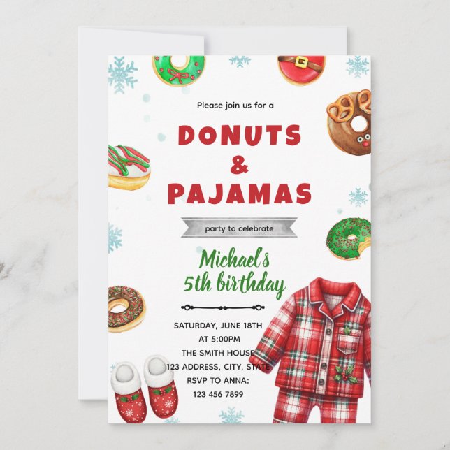 Convites Christmas pajama donut Invitation (Frente)