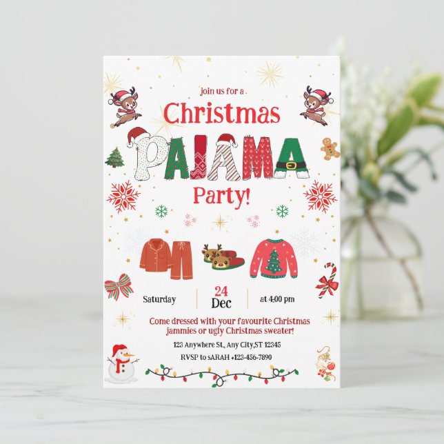 Convites christmas pajama Party Invite for kids  (Em pé/Frente)