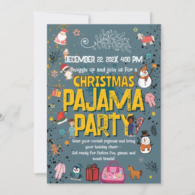 Convites Christmas Pajama Party Kids Holiday Sleepover  (Frente)