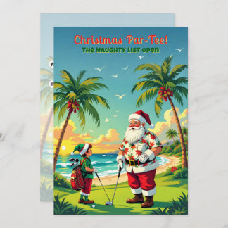 Convites Christmas Par-Tee Funny Tropical Golf Santa Party