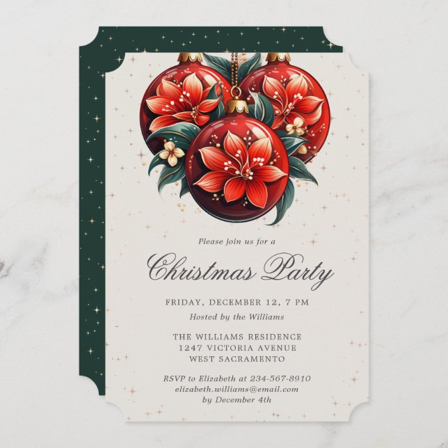 Convites Christmas Party Botanical Ornaments (Frente/Verso)