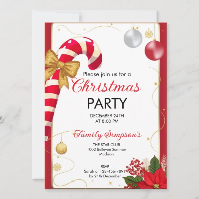Convites Christmas Party Candy Cane (Frente)