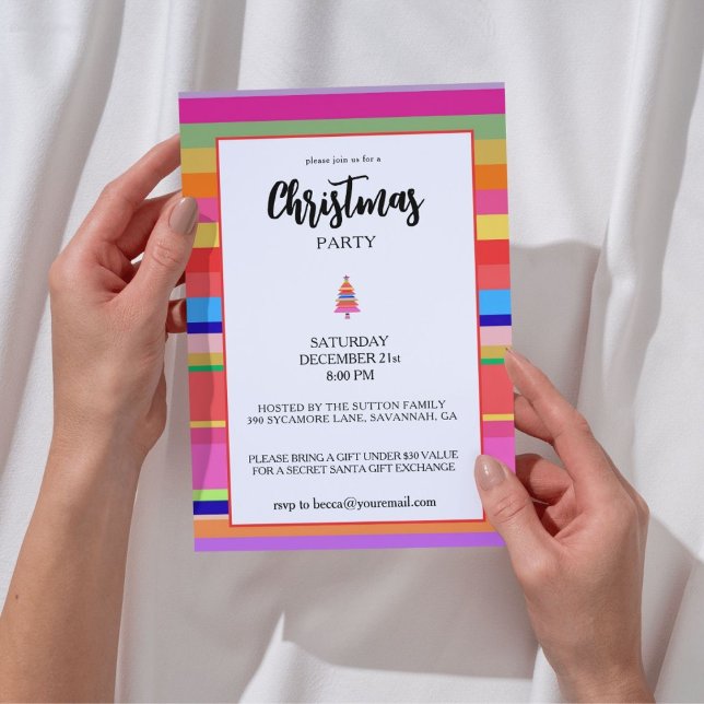 Convites Christmas Party Colorful Stripes (Criador carregado)