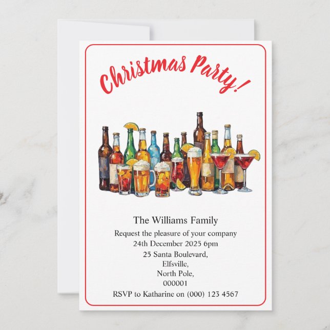 Convites Christmas Party Drinks And Cocktails Minimal Xmas (Frente)