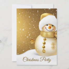 Convites Christmas Party Golden Snowman Snowflakes Holidays