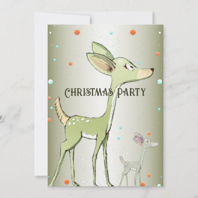 Convites Christmas Party Green Deers Holidays Cute (Frente)