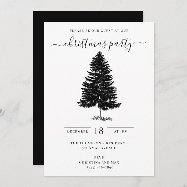 Convites Christmas Party Holiday Vintage Black White (Frente/Verso)