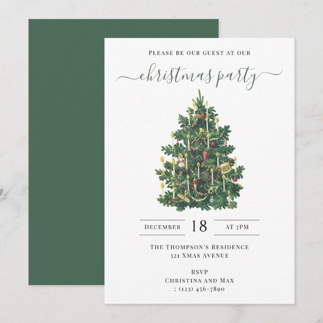 Convites Christmas Party Holiday Vintage Elegant (Frente/Verso)