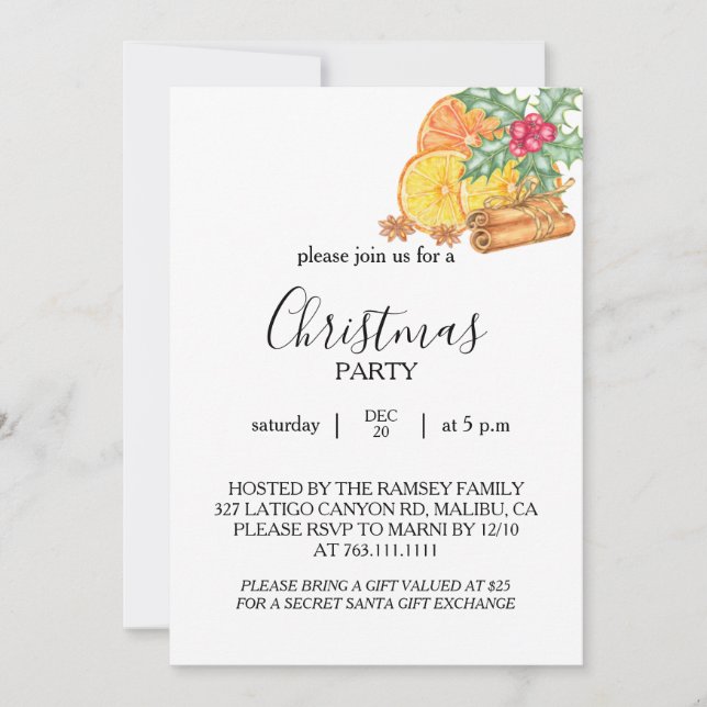 Convites Christmas Party Invitation Card (Frente)
