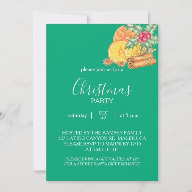 Convites Christmas Party Invitation Card (Frente)