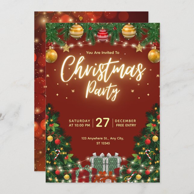 Convites Christmas Party Invitation Flyer (Frente/Verso)