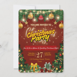 Convites Christmas Party Invitation | Red & Gold Holiday
