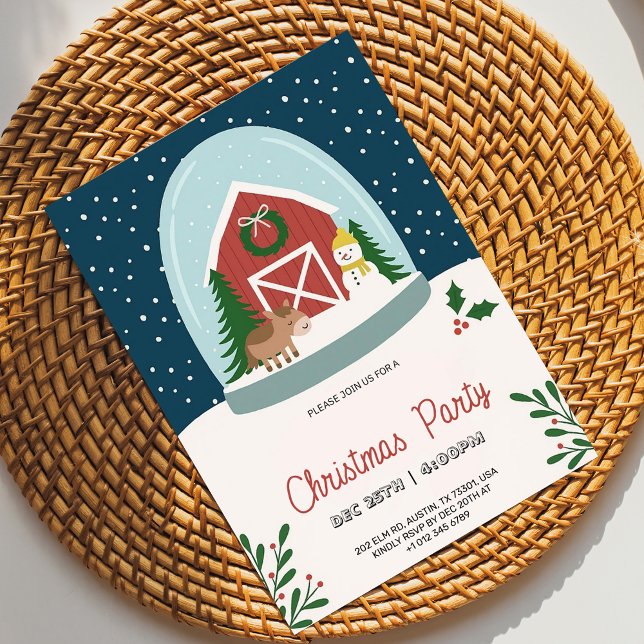 Convites Christmas party Invitation with a cozy barn  (Criador carregado)
