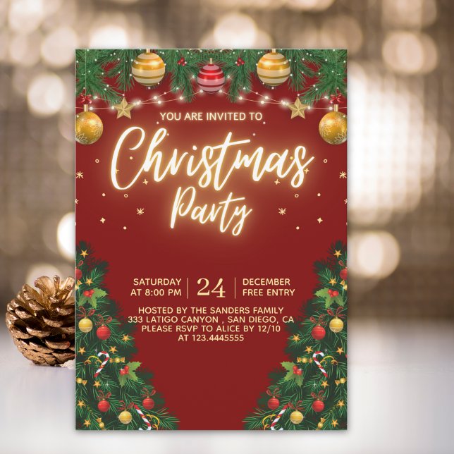 Convites Christmas Party Invitation with Shining Yellow (Criador carregado)