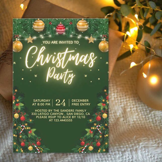 Convites Christmas Party Invitation with Shining Yellow (Criador carregado)