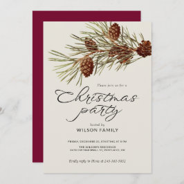 Convites Christmas Party Pine Branch Modern Script Holiday