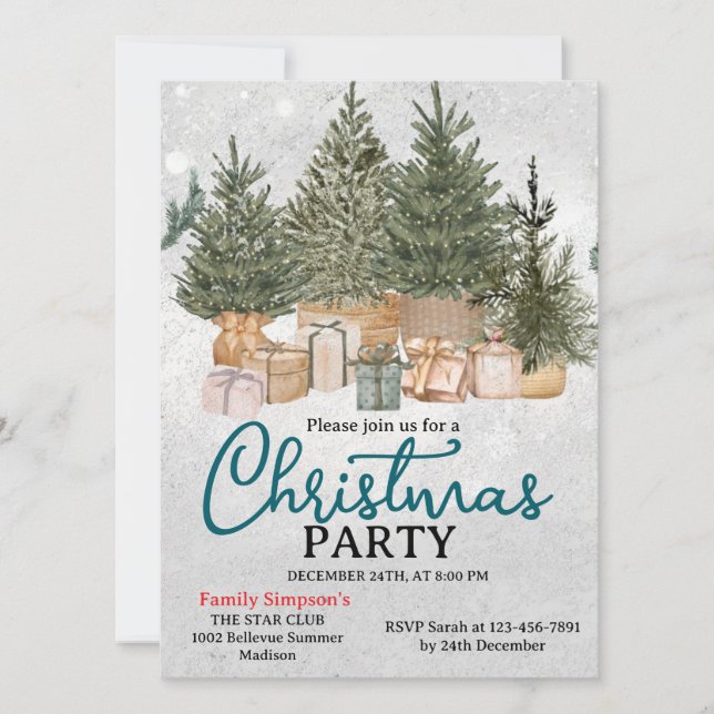 Convites Christmas Party Pine Trees (Frente)