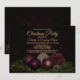 Convites Christmas Party Pink Ornaments Green Leaves Black