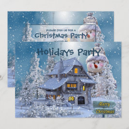 Convites Christmas Party Winter White Snowman Blue Rustic