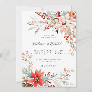Convites Christmas Poinsettia floral Wedding Invitation