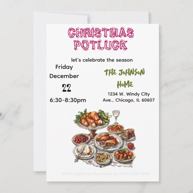 Convites Christmas Potluck Invitation (Frente)