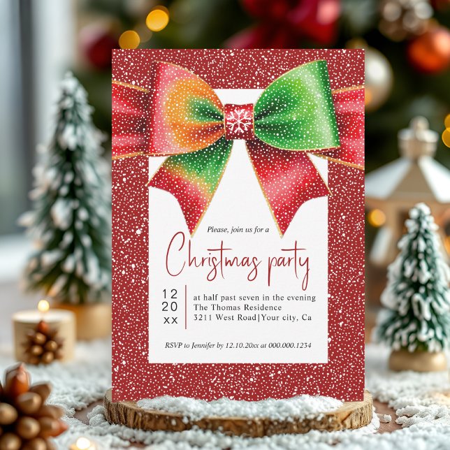 Convites Christmas red and green bow and snowflakes party (Criador carregado)