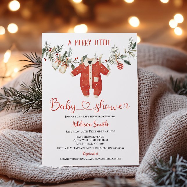 Convites Christmas Red Boys Merry Little Baby Shower  (Merry Little Baby Shower Invitation Template Boy, Christmas Baby Shower Invitation, Christmas Baby)