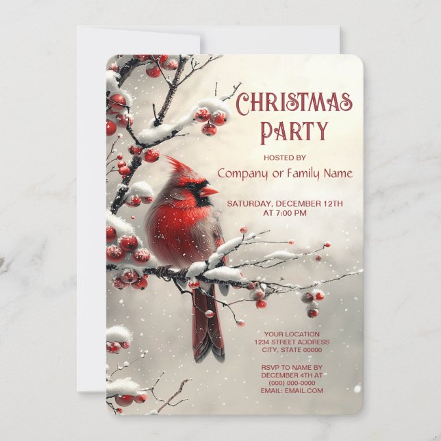 Convites Christmas Red Cardinal Holiday Party Invitation (Frente)