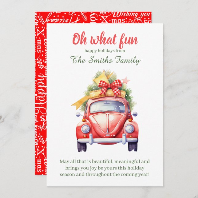 Convites Christmas retro car postcard (Frente/Verso)