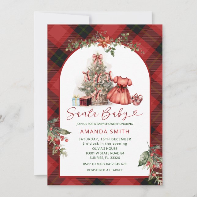 Convites Christmas Santa Baby Girl Baby Shower Invitation (Frente)