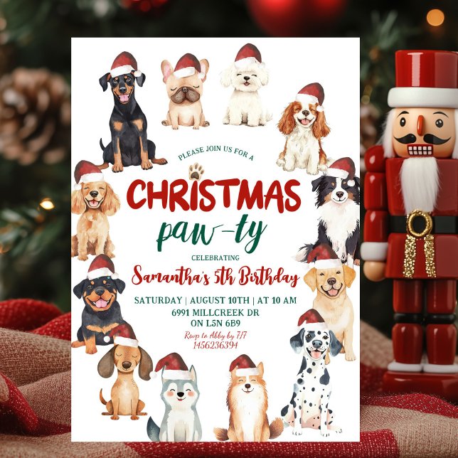Convites Christmas Santa Dog Lovers Theme Birthday Paw-ty  (Criador carregado)