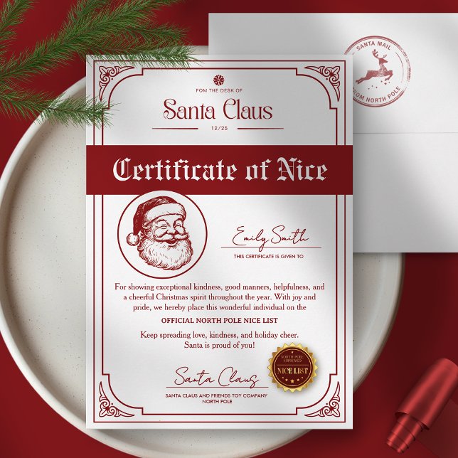 Convites Christmas Santa Nice List Certificate (Criador carregado)