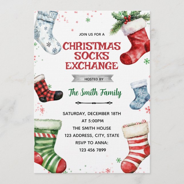Convites Christmas socks exchange party invitation (Frente)