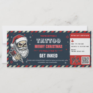 Convites Christmas Tattoo Gift Certificate BlueCard Voucher