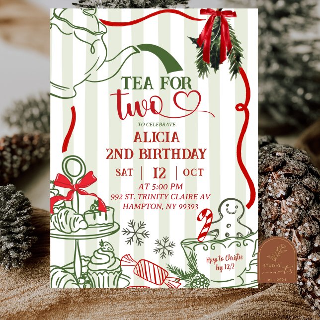 Convites Christmas Tea 2nd Birthday Scribble Hand Drawn  (Criador carregado)