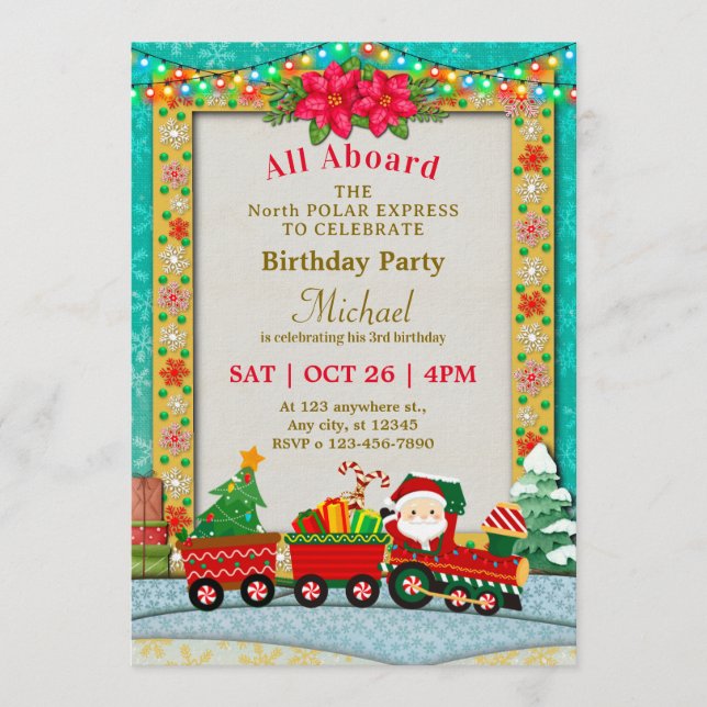 Convites Christmas Train Birthday - All Aboard Kids Party (Frente)