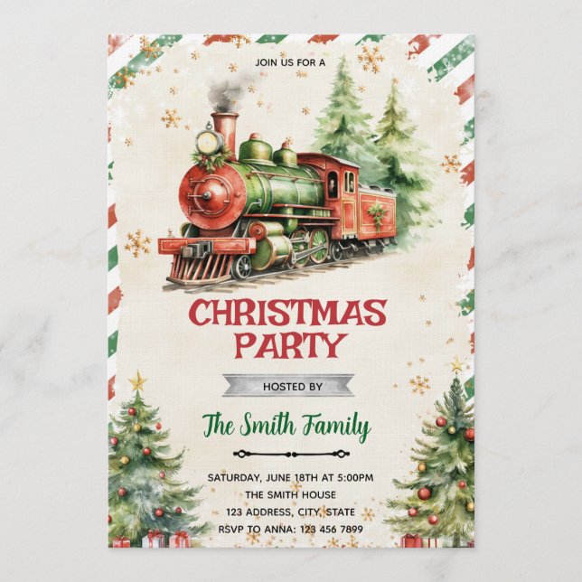 Convites Christmas Train party Invitation (Frente)