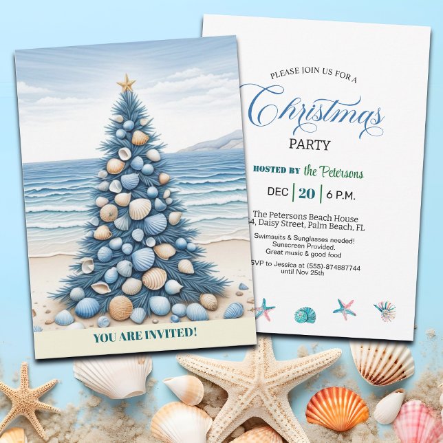 Convites Christmas Tree Beach Christmas Party  (Criador carregado)