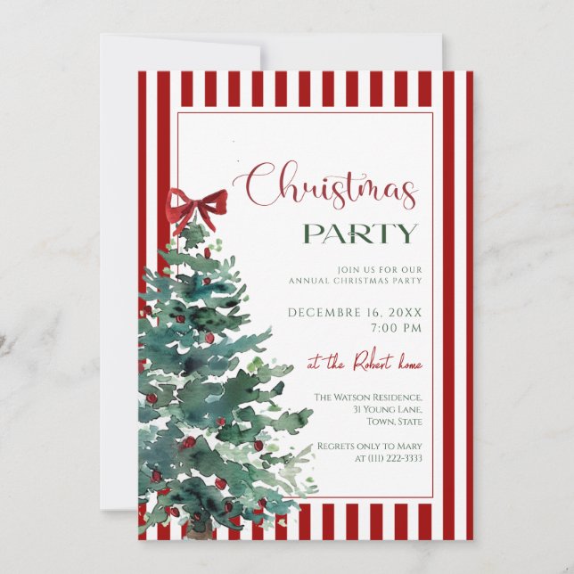Convites  Christmas tree red bow Holiday Party Invitation (Frente)
