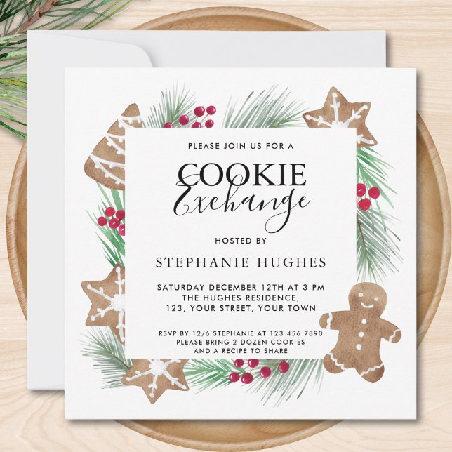 Convites Christmas Watercolor Holiday Cookie Exchange (Criador carregado)
