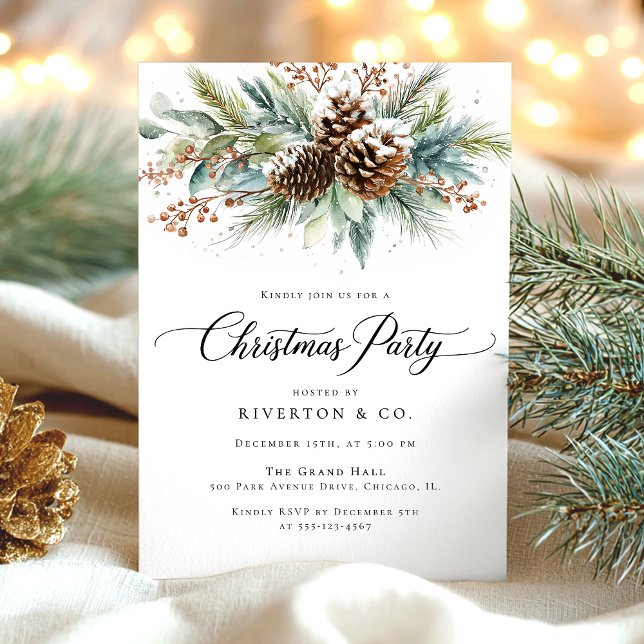 Convites Christmas Winter Botanical Watercolor Party (Criador carregado)