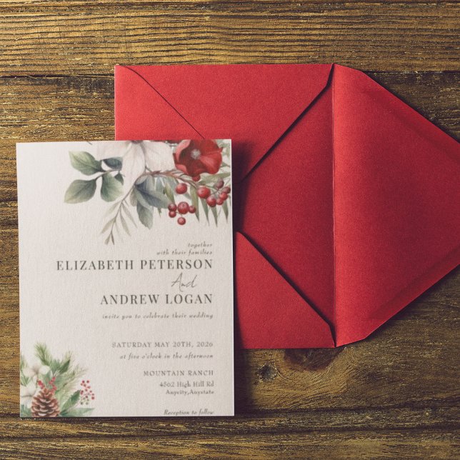 Convites Christmas Winter Floral | Christmas Wedding (Criador carregado)