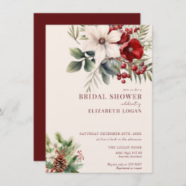 Convites Christmas Winter Floral | Red Bridal Shower