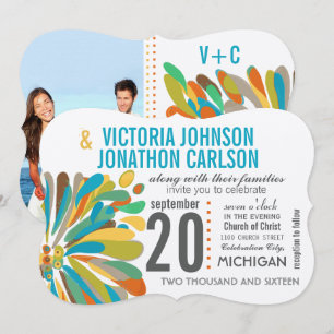 Convites Chrysanthemum Coral Yellow Floral Foto